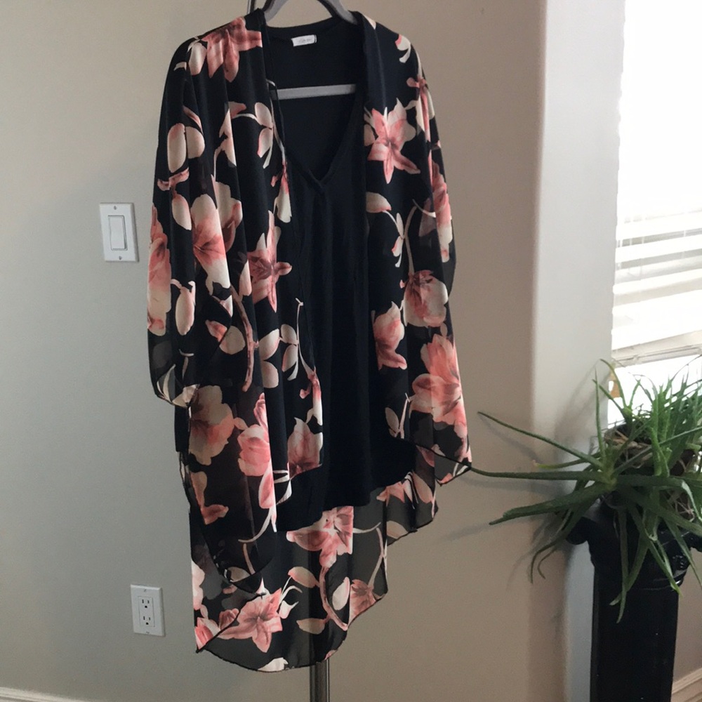 Floral sheer low-high cardigan